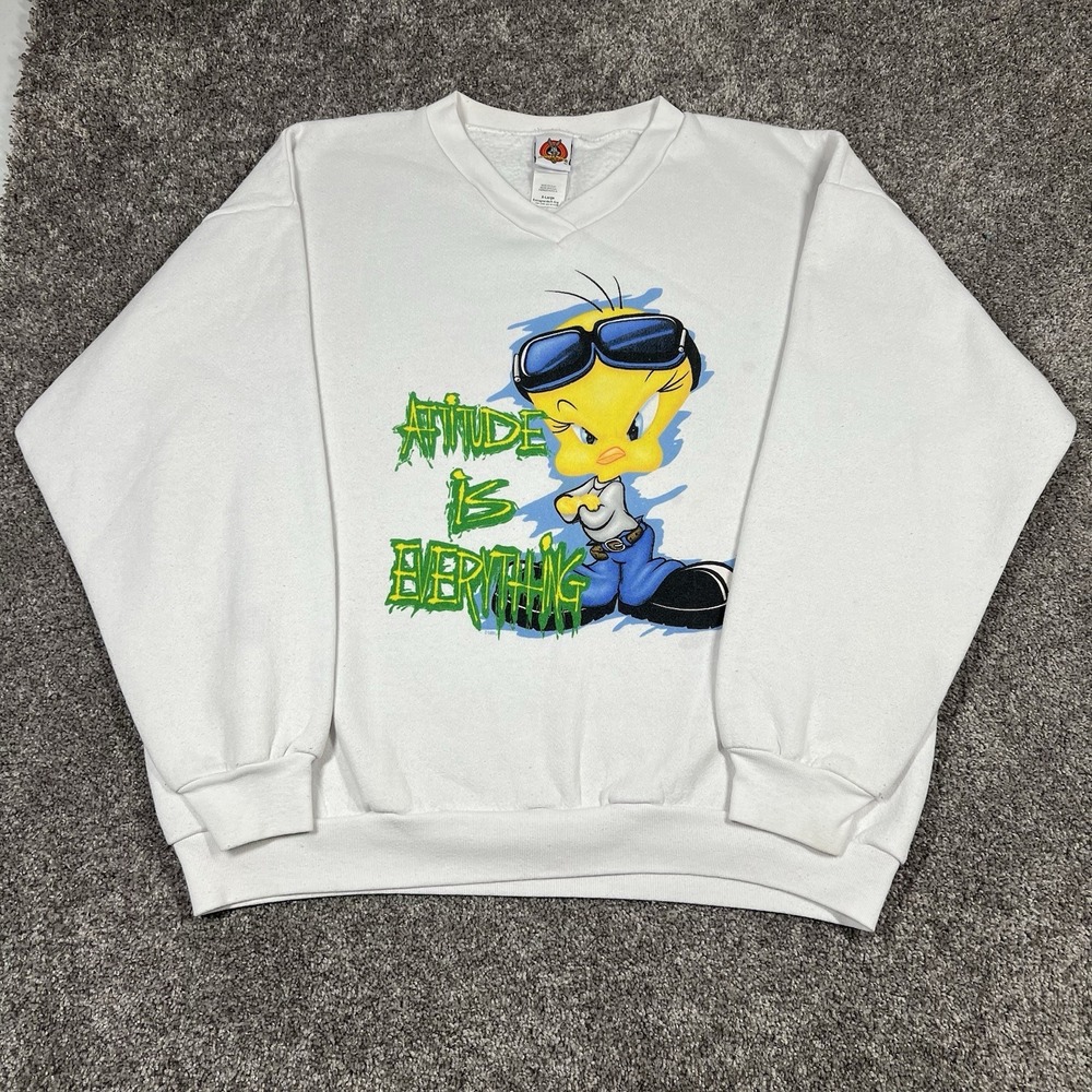 Vintage 90s Tweety Bird Looney Tunes XL Womens Sweatshirt Attitude Is Everything